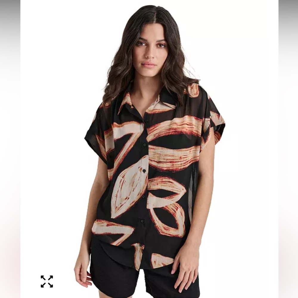 NWT!! DKNY Crinkle Chiffon Printed Dolman-Sleeve Blouse